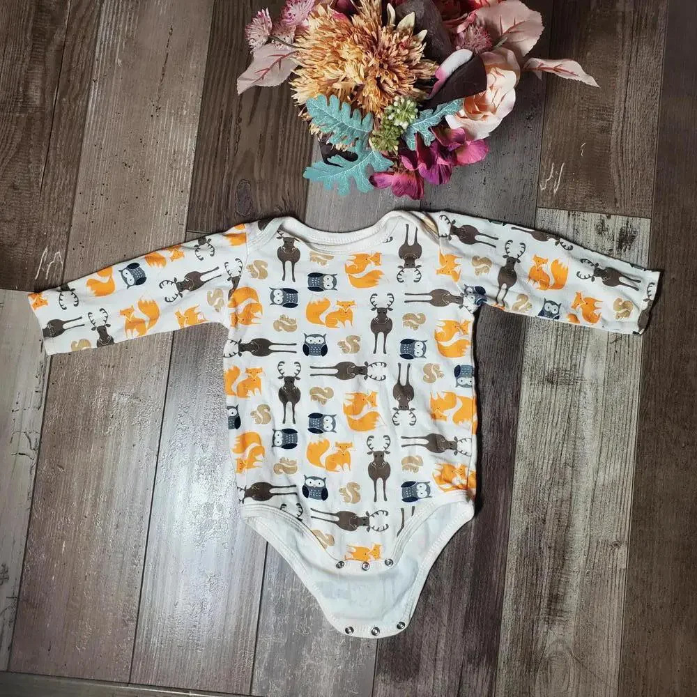 HB Hudson Baby Cotton Long Sleeve One Piece Bodysuit Size 24m Cream Orange NWOT - Picture 1 of 10